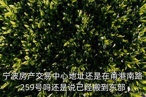 寧波房產(chǎn)交易中心地址還是在甬港南路259號(hào)嗎還是說(shuō)已經(jīng)搬到東部