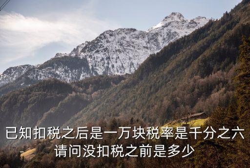 稅后1萬稅前多少，已知扣稅之后是一萬塊稅率是千分之六請問沒扣稅之前是多少