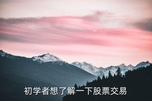 初學者想了解一下股票交易