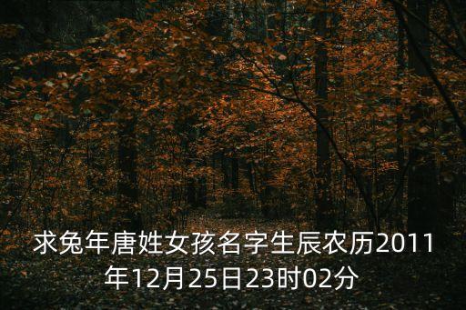 求兔年唐姓女孩名字生辰農(nóng)歷2011年12月25日23時02分