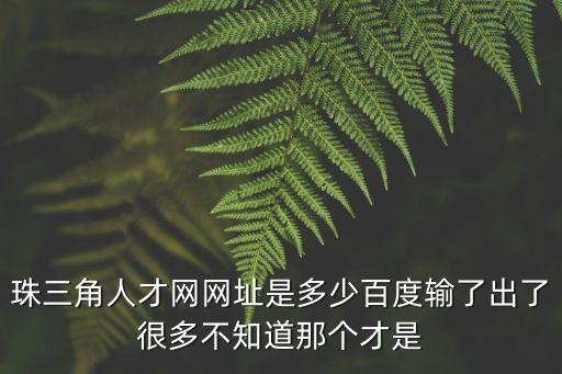珠三角人才網(wǎng)，珠三角人才網(wǎng)網(wǎng)址是多少百度輸了出了很多不知道那個(gè)才是