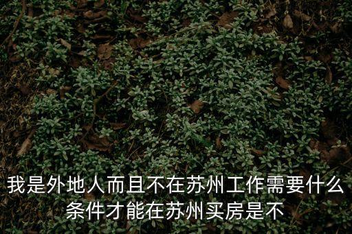 蘇州買房條件，我是外地人而且不在蘇州工作需要什么條件才能在蘇州買房是不