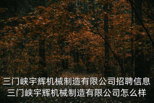 三門峽宇輝機械制造有限公司招聘信息三門峽宇輝機械制造有限公司怎么樣