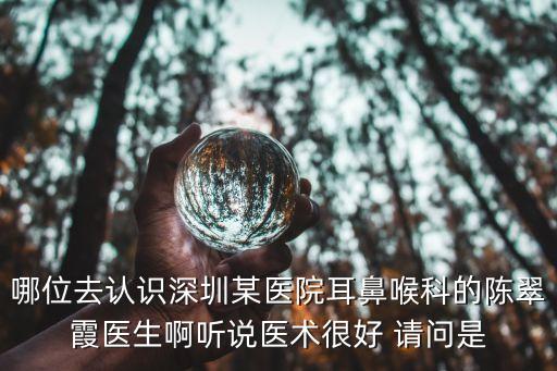 陳翠霞，哪位去認識深圳某醫(yī)院耳鼻喉科的陳翠霞醫(yī)生啊聽說醫(yī)術(shù)很好 請問是