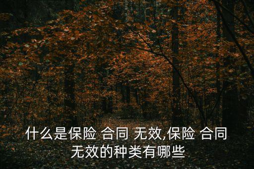 什么是保險 合同 無效,保險 合同 無效的種類有哪些