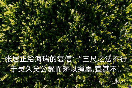 張居正給海瑞的復(fù)信:“三尺之法不行于吳久矣公驟而矯以繩墨,宜其不...