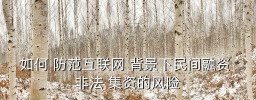 如何 防范互聯(lián)網(wǎng) 背景下民間融資 非法 集資的風(fēng)險(xiǎn)