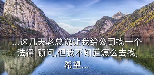 ...這幾天老總說讓我給公司找一個 法律 顧問,但我不知道怎么去找,希望...