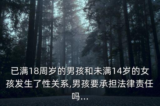 已滿18周歲的男孩和未滿14歲的女孩發(fā)生了性關(guān)系,男孩要承擔法律責任嗎...