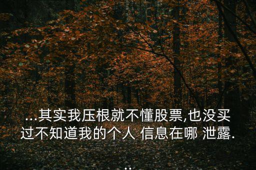 ...其實我壓根就不懂股票,也沒買過不知道我的個人 信息在哪 泄露...