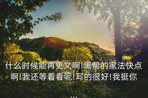 什么時候能再更文啊!黑幫的家法快點啊!我還等著看呢!寫的很好!我挺你...