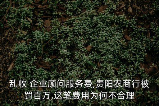 亂收 企業(yè)顧問服務費,貴陽農(nóng)商行被罰百萬,這筆費用為何不合理